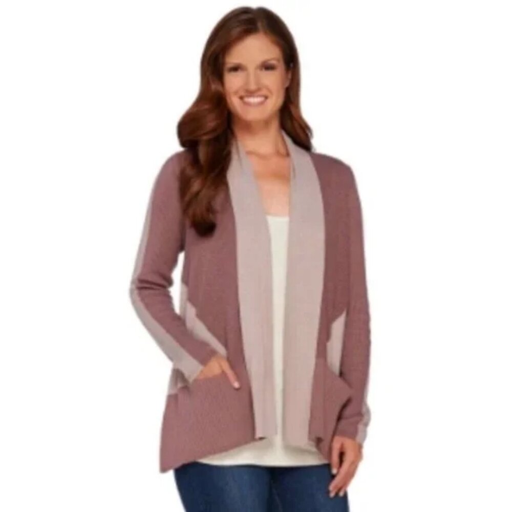 LOGO Lori Goldstein Color Block Cardigan Sweater Size XL